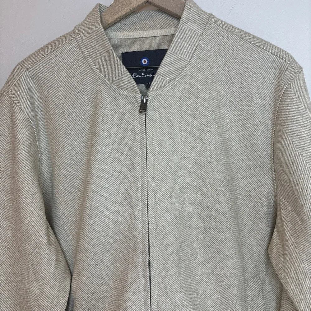 Ben‎ Sherman Jacket Alden Large Herringbone Baseball Collar Preppy Beige Grandpa